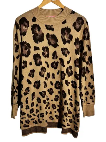 Isaac Mizrahi Live Sweater Women 2X Leopard Cheetah Tunic Crew Neck Casual Work Brown - Image 1