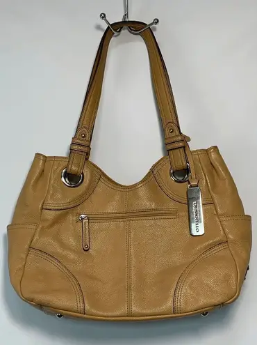 Tignanello Tan Pebble Leather Shoulder Tote Bag Purse Silver Hardware