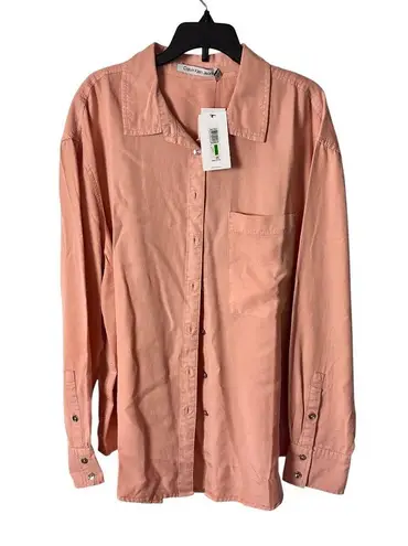 Calvin Klein Jeans Large Pink Button-Down Shirt Pocket Long Sleeves Lyocell NWT - Image 1