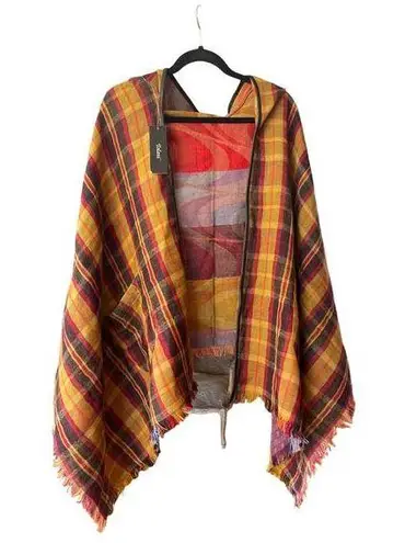 Tolani Isabelle plaid wool leather trimmed cape