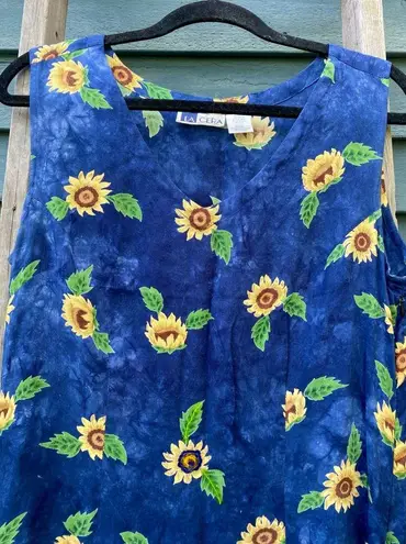 Vintage 90’s LA CERA blue sunflower maxi dress size/M Size M