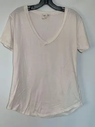 White Crow  Buckle V Neck Raw Edge Light Pink T Shirt Size Small