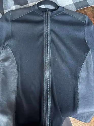 Cyrus Black Knit Zip-up Sweater with Faux Leather Trim