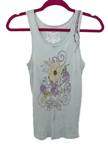 new Project e Vintage ❃ Floral Graphic Tank ❃ Baby Blue with Embroidery ❃ Large