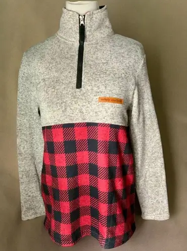 Simply Southern  Red Black Plaid Gray Quarter Zip Pullover Sweater Size Medium