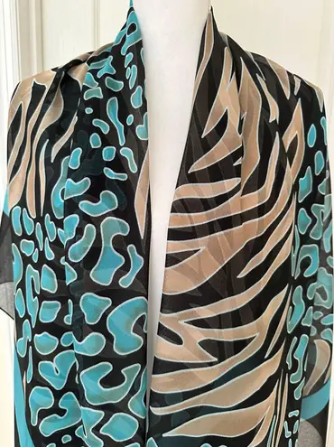 Carol Wior New Animal Print Scarf Sarong Brown/Black/Blue, Sz 60,5”x46,5”