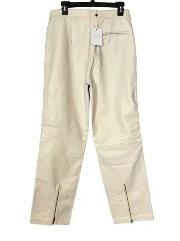 L'Academie L'Academia Off White Leather Pants MEDIUM Tapered Moto Biker Designer $498 NEW