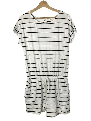 Boutique White & Black Stripe Short Sleeve Romper L