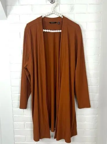 Iman Comfy Chic Ribbed Hacci Knit Duster Cardigan in Pumpkin Spice Size XL Orange