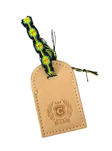 Consuela NWOT Natural Leather Bag Tag Luggage Tag Friendship Bracelet Embossed