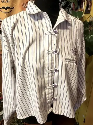 American Vintage Vintage women’s, medium, white and purple, striped, legendary button-down shirt