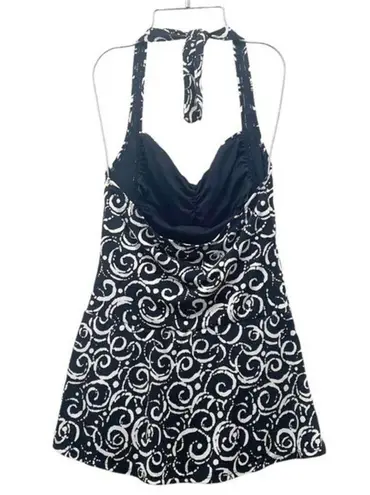 Catalina NWT Retro Ruched Swim Dress Black & White Swirls Women’s Size 8 Modest