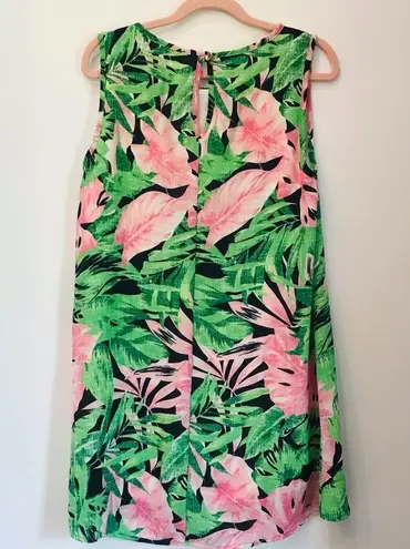 Peach Love California Green and pink Palm leaf boutique dress size small