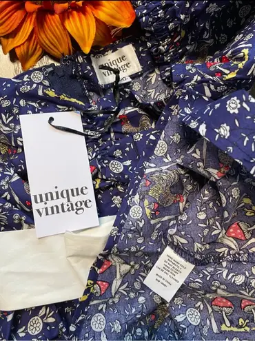 Unique Vintage NWT Retro Navy Mushroom and Rooster Dress MEDIUM - Image 9