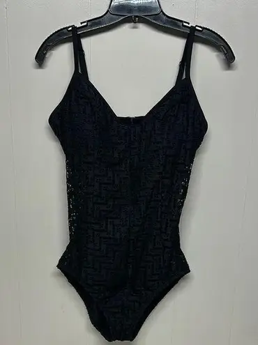 Time and Tru Black One Piece Swimsuit Sleek Design Size L