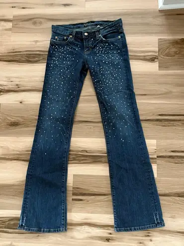 Bebe Vintage  Lowrise Flare Size 28 Dark Wash Bedazzled Mcbling Y2K thumbnail 1