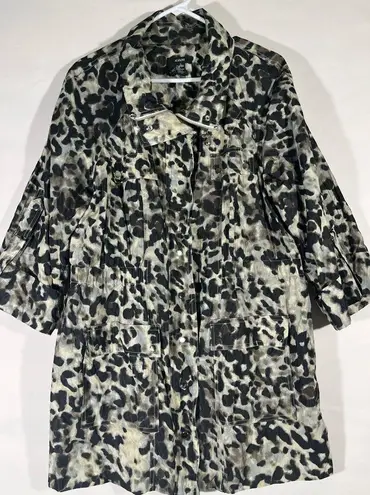 ALFANI Leopard Print Ladies Rain Jacket Elastic Waist Zip Snap Close XL NEW Black