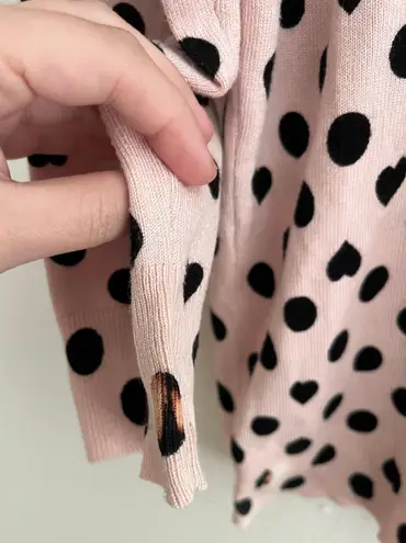 Cable & Gauge Pink Pearl Button Down Black Heart Polka Dot Valentine Cardigan L