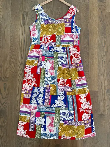 Jams World Vintage Sleeveless Hawaiian Print Patchwork Maxi Dress Size Medium