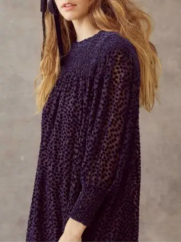 The Great ππ The Merry Dress ~ Navy Blue Velvet Burnout Polka Dot Midi M NWT