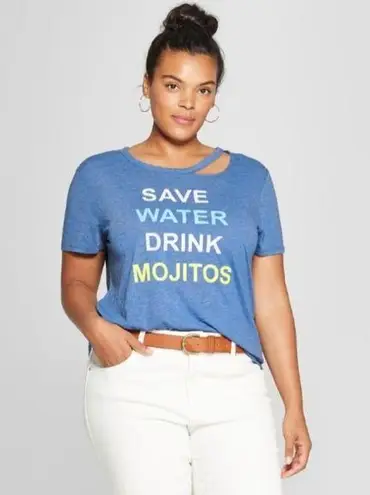 Modern Lux Top Womens Size Medium Blue Distressed Short Sleeve