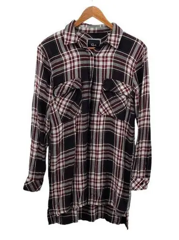Rails Womens Plaid Long Sleeve Button Up Mini Shirt Dress Red Size Small