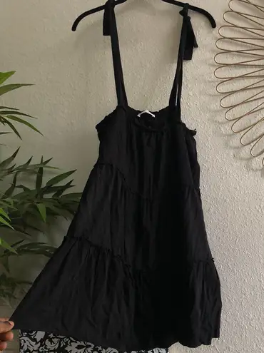 Black tiered overalls suspenders dungarees dress skirt with adjustable tie strap details Size M