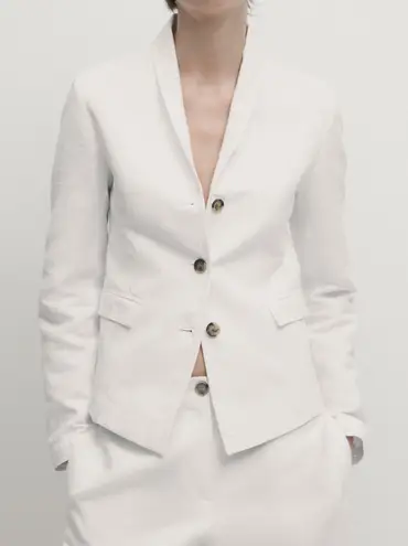 Massimo Dutti NWT Women's Cotton And Linen Blend Co-Ord Blazer White Size 6