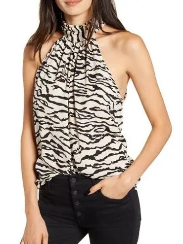 Bishop and Young New Flocked Dot Tie Neck Sleeveless Blouse Black