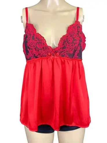 Tahari Sleepwear Womens Lingerie Top Pajama Sleepwear Satin Lace Babydoll Red