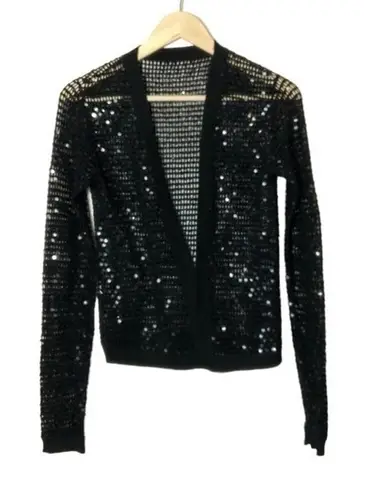 Source Unknown Black Sequin Mesh Cardigan Sweater Sparkly Open Front Party Holiday Top XS/S - Image 1