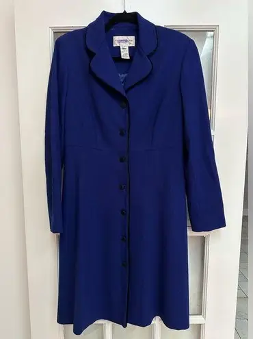 Vintage 90s Evan Picone Royal Blue Worsted Wool Coat Dress Size 10 Medium M