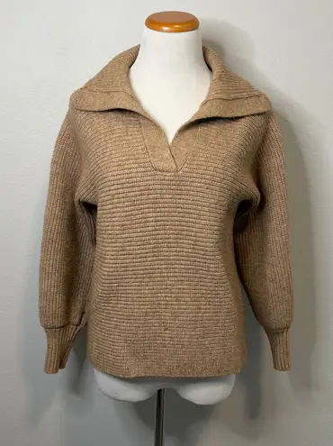 Sadie & Sage Chunky Oversized Ribbed Collar Sweater Off Shoulder Brown Medium Tan - Image 1
