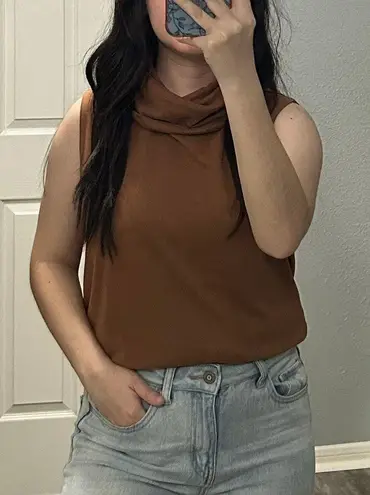 Jaclyn Smith Tan Brown Suede Sleeveless Cowl Neck Top Size Medium