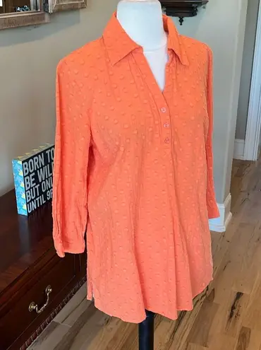 Oversized Vintage Orange Textured Collared Tunic
