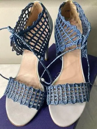Womens STUART WEITZMAN Blue Leather Ankle Straps Sandals 7.5 M