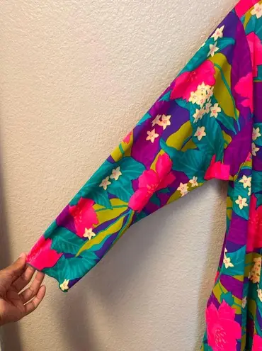 Oscar de la Renta Vintage Swimwear Floral Mesh Vintage Open Coverup Top Size M