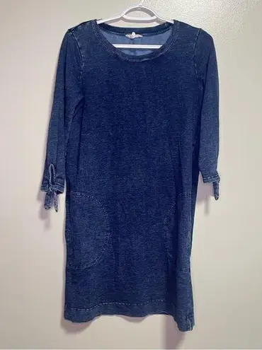 Jane and Delancey Faux Dark Wash Denim 3/4 Sleeve Mini Dress Small Pockets Modest