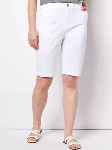 Denim & Co Easywear Twill 4 Pocket Bermuda Shorts Cuffed White 14 NWT A393965