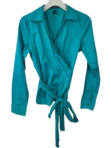 Lauren Ralph Lauren Wrap Top Women M Blue Officecore Business Casual Cotton Prep Size M