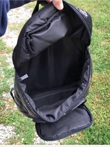 SHINY REFLECTIVE VINAL LIKE RACING CHECKERED FLAG EMBROIDERED BACKPACK Black