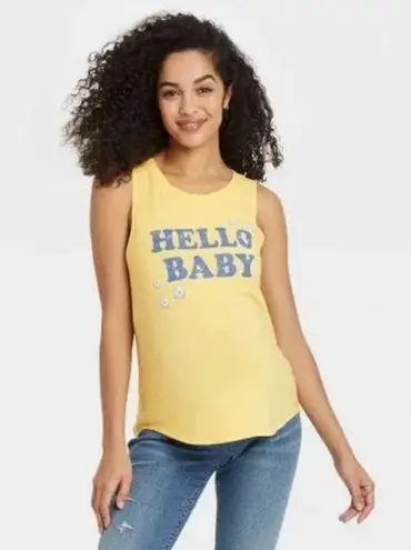 Isabel Maternity NWT Yellow Daisy Hello Baby Floral Muscle Tee Tank Top New