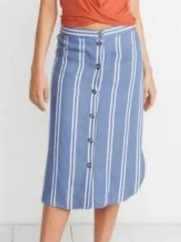 Marine layer Tess Skirt Striped Pencil 100% Tencel Button Down Midi Blue Size 10