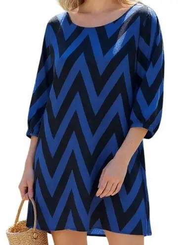 Needle & Thread Light and Dark Blue Chevron Print Slinky Mini Dress EUC Size M