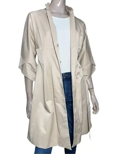 Vertigo Paris M Putty Beige 3/4 Sleeve Snap Front Belted Waist Long Trench Coat