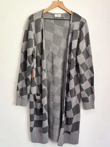 Simply Southern NEW  Plaid Open Midi Cardigan Sweater Gray Size L