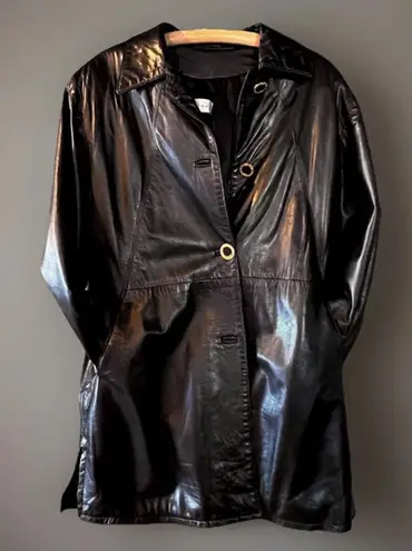 Vericci Leather Jacket Black Swing Coat Side Pockets Lined Lg Unused Supple Lux