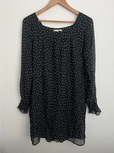 Gold Hawk Silk Mini Dress Floral Sheer Long Sleeve Cottage Prairie Flowy Romance Black Size XS