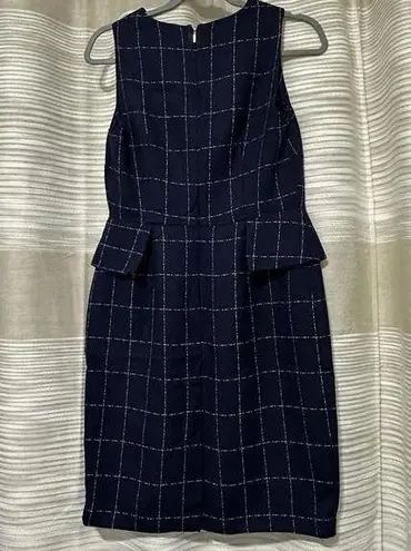 DKNY  Peplum Blue Windowpane Tweed Sheath Dress Sz 8