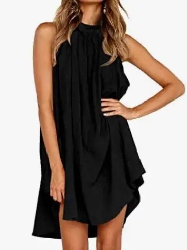 Black pleated Midi Sundress with Halter Neckline for Cocktail Size L